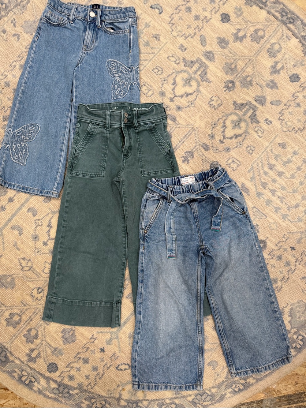 GAP Green Wide-Leg Kids Jeans with Denim Pairing